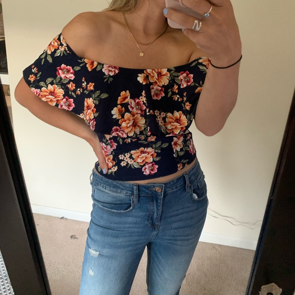 Flowered Off Shoulder Crop